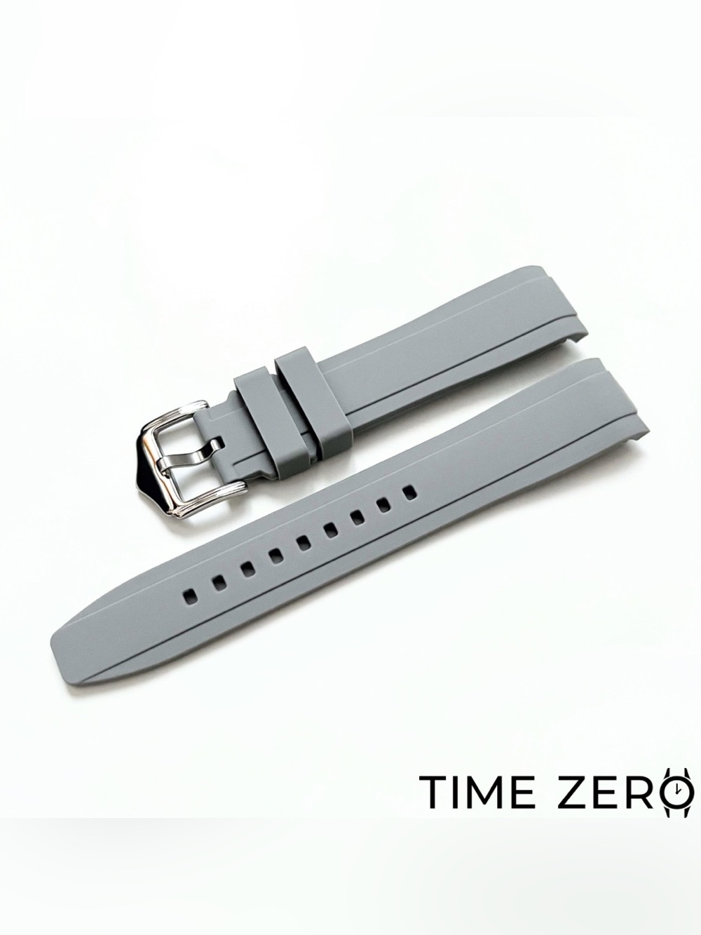 New Grey Curved End Rubber Watch Strap (The Element Collection) by Time Zero